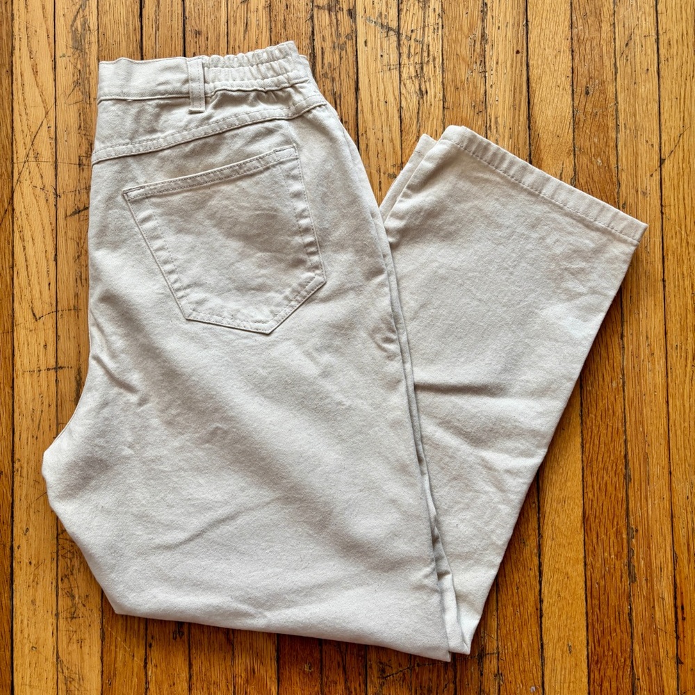 Vintage Sag Harbor cream off white high waist elastic waist cotton flax pants